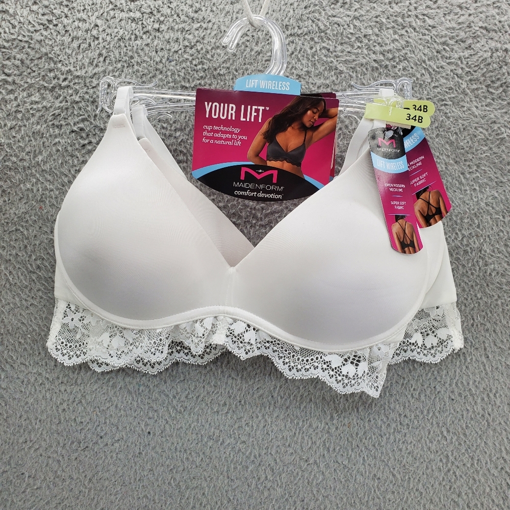 Maidenform Your Lift Wireless Bra Lace Trim White Lot Of 2 NWT